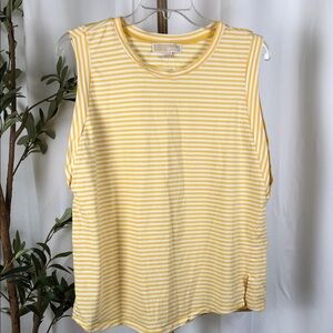 Michael Kors Yellow and White Striped Sleeveless Tank Sz XL (T5)